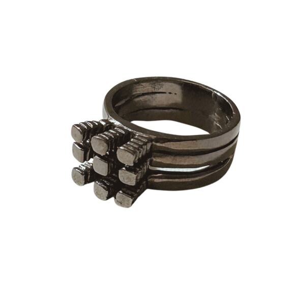 Vintage Brutalist Stacked Bar Sculptural Ring – Mid-Century Modernist Style - Picture 1 of 8